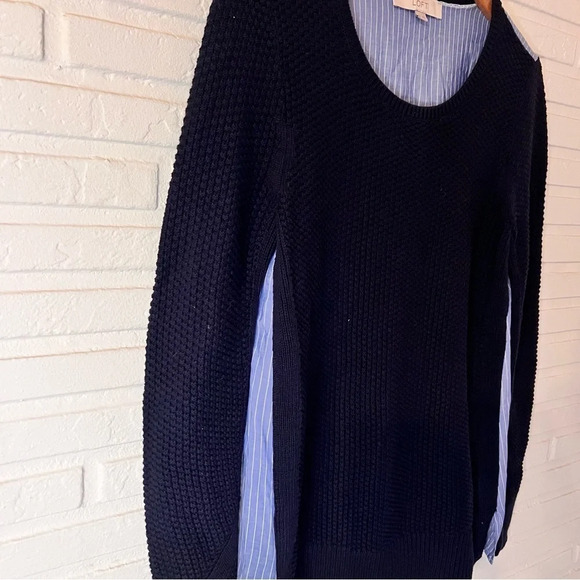 Loft Navy Blue And Striped Mixed Media Cotton Sweater, Women’s Size Extra Small - Picture 4 of 10
